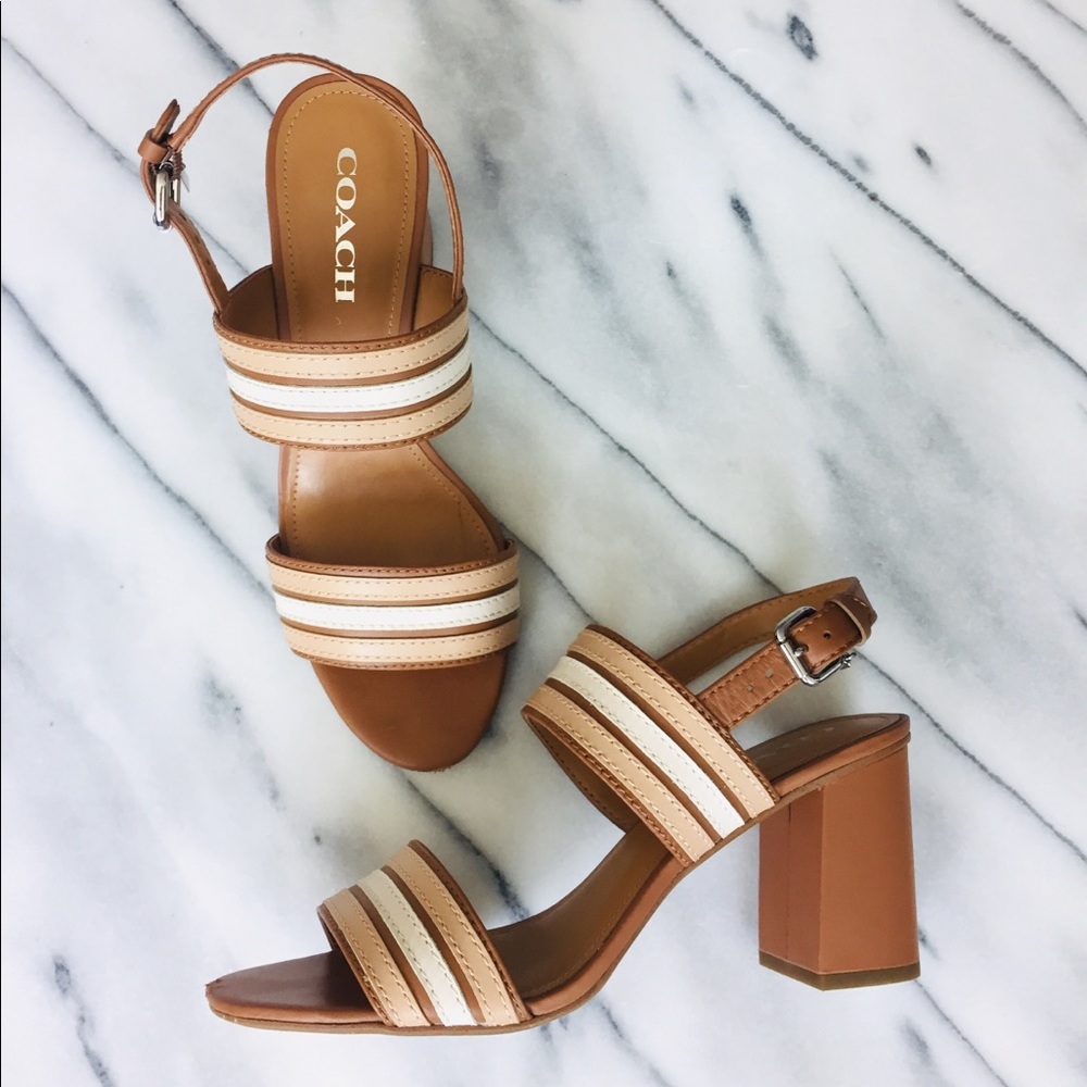 COACH Princeton Block Heel Sandal SADDLE/BEECHWOOD